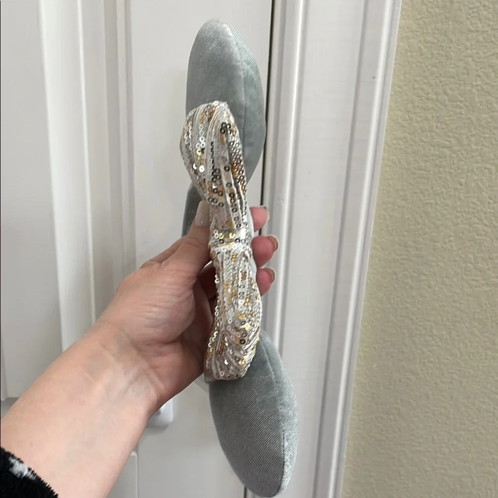 DISNEY Silver Mouse Ears Headband with Gold Sequin Bow